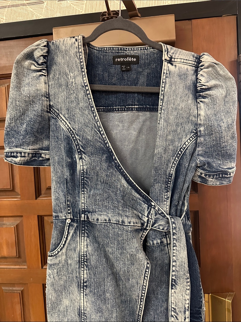 Retrofete Acid-Wash Denim Wrap Dress in Light Blue by Retrofete - Picture 10 of 11